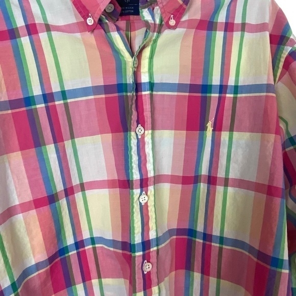 Ralph Lauren Plaid men’s button up shirt size large pastel colors preppy - Picture 5 of 12